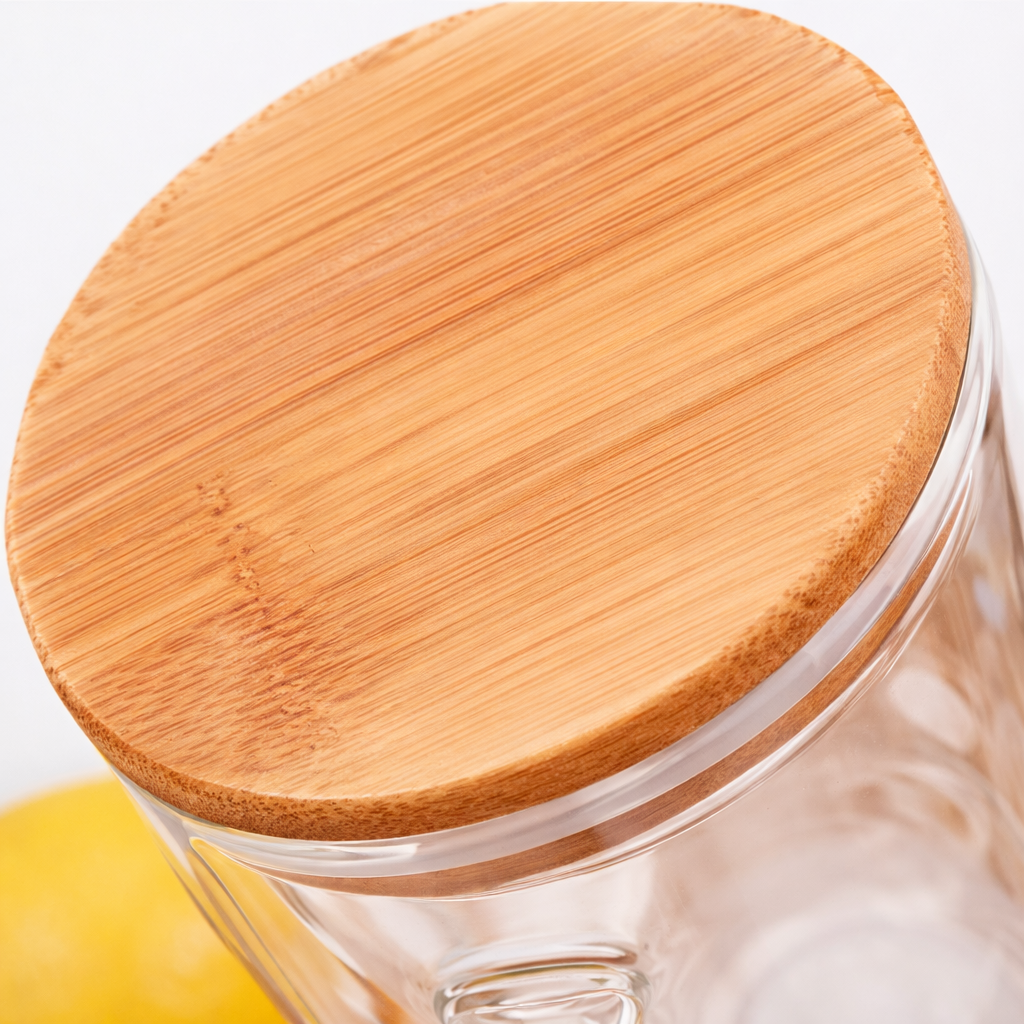 Double Wall Glass Mug with Bamboo Lid