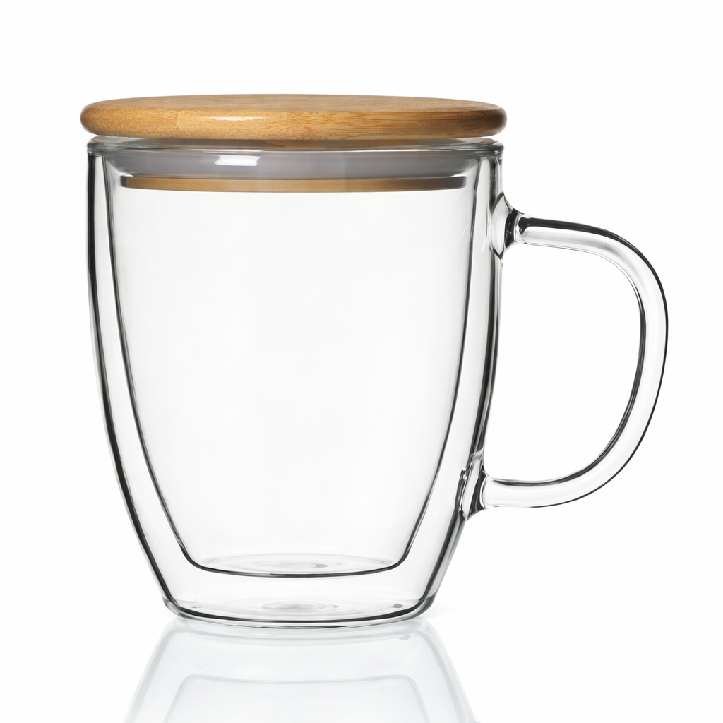 Double Wall Glass Mug with Bamboo Lid
