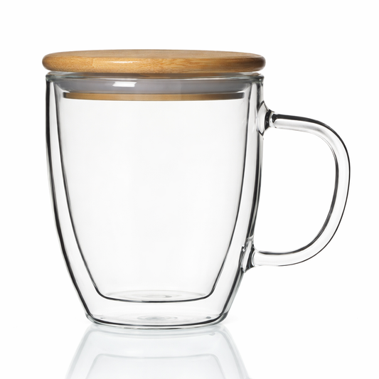 Double Wall Glass Mug with Bamboo Lid