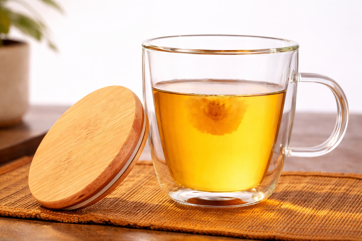 Double Wall Glass Mug with Bamboo Lid