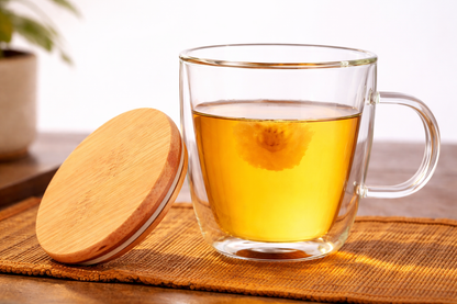 Double Wall Glass Mug with Bamboo Lid